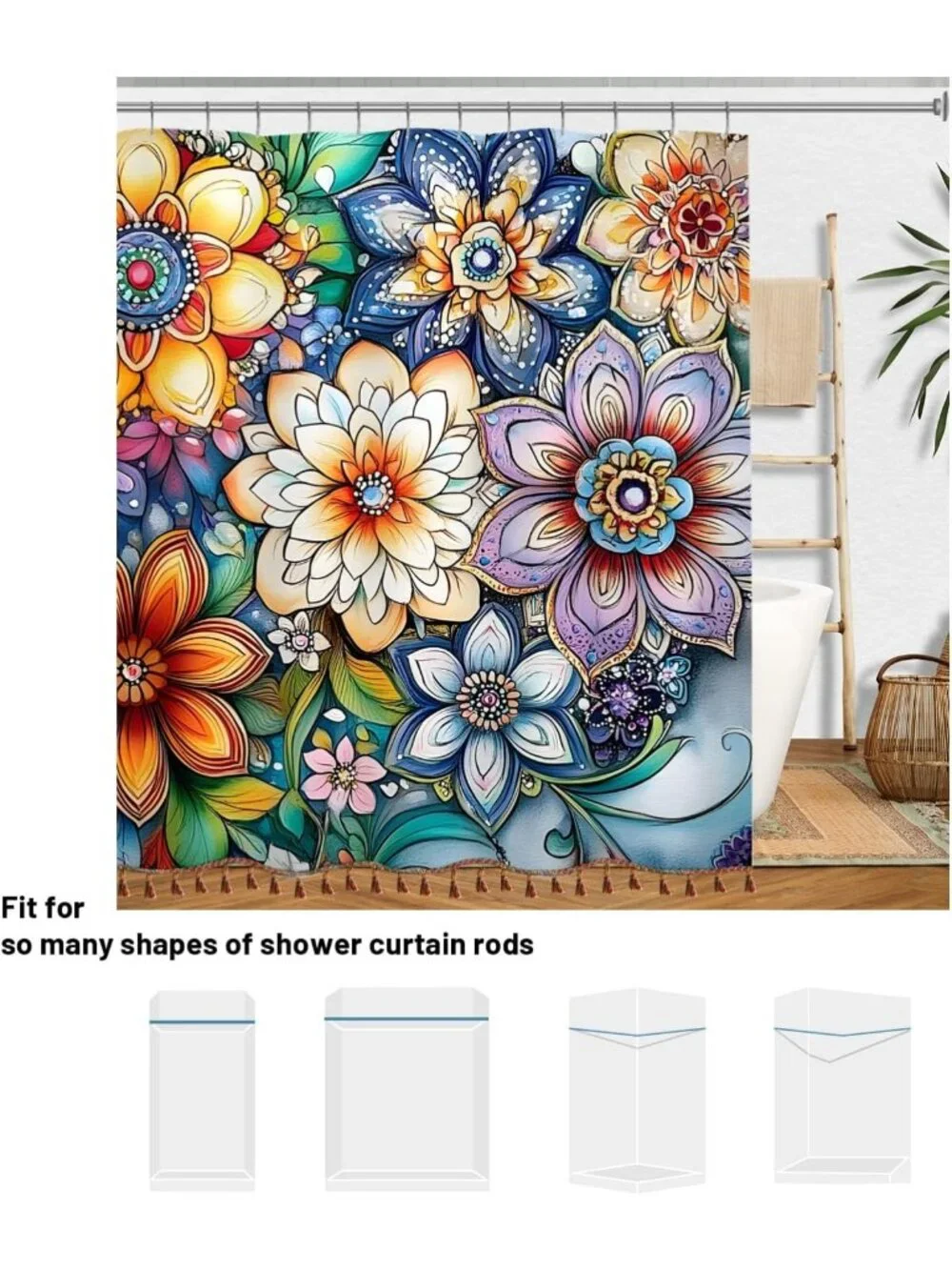 Boho Floral Shower Curtain 72x72